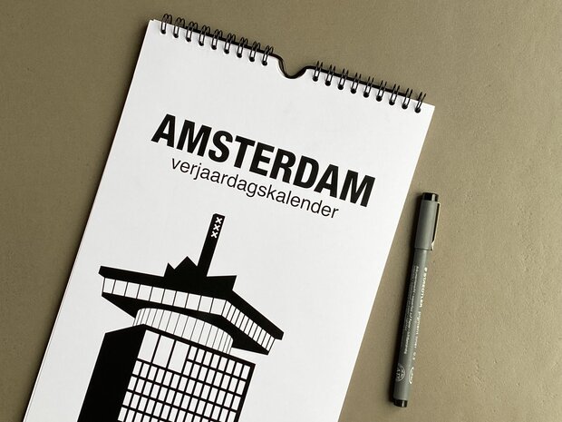 WUUDY Verjaardagskalender Amsterdam - A4 - met ringband - zwart-wit