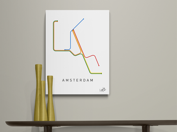 Amsterdam Metro in kleur op Alu dibond