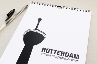 WUUDY Verjaardagskalender - A4 - met ringband - zwart-wit - Rotterdamse iconen